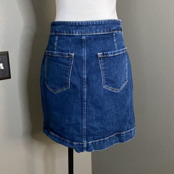 LOFT Dark Denim Button Down Stretch Jean Mini Skirt - Picture 6 of 10